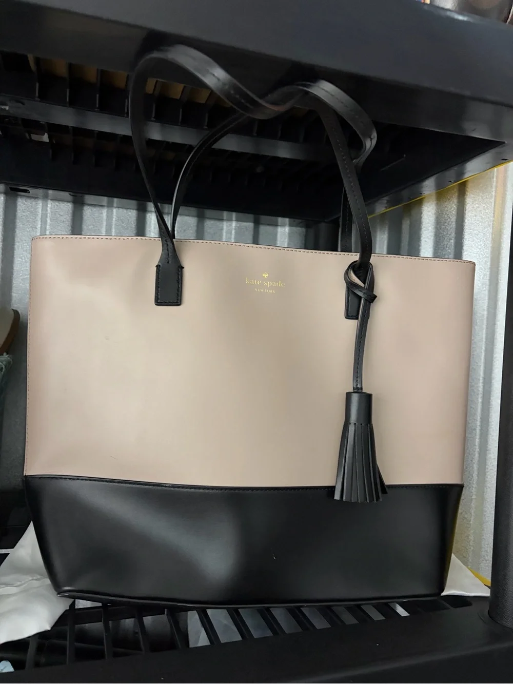 kate spade Two-Tone Black and Blush Leather Tote with Tassel